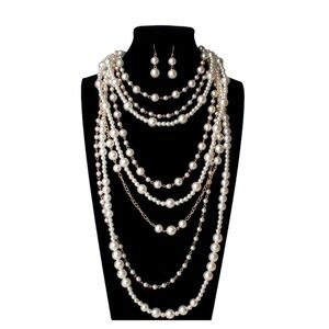 Multi-Layer Faux Pearl Necklace & Earrings Set – Statement Jewelry for Special O